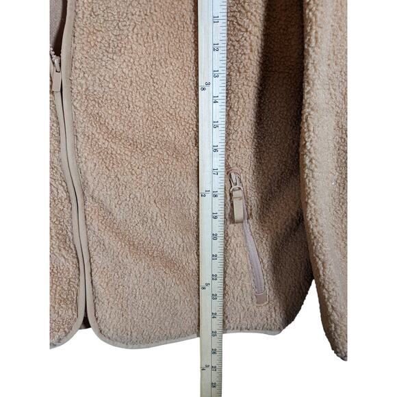 All in Motion Sherpa Jacket L Zip Front Beige Camel Sweatshirt Relax Fit Layer - Picture 7 of 10